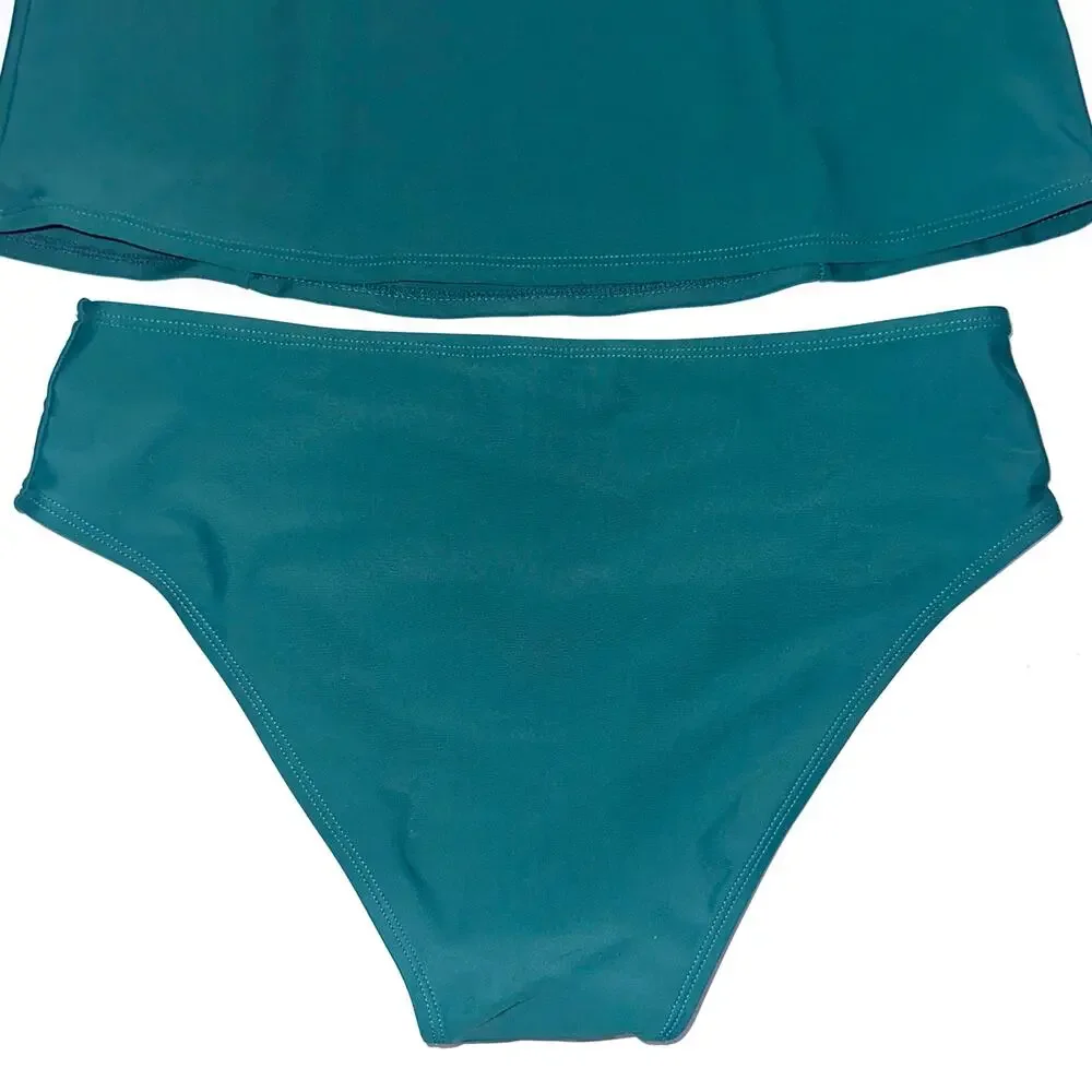 NWT Cupshe Green V-Neck Square Ring Two Piece Tankini Swimsuit Set Size M